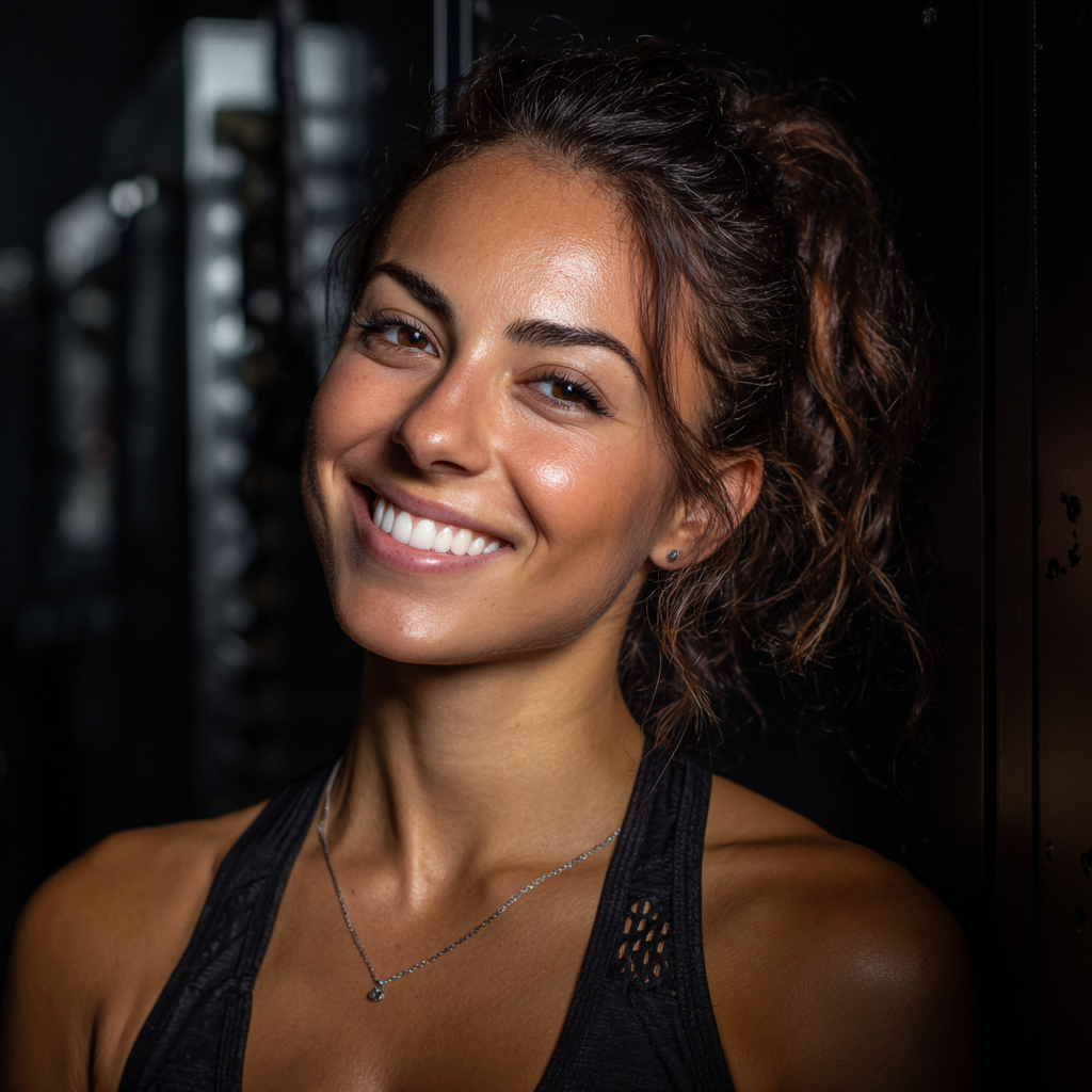 Happy European fitness trainer in his 40s explaining exercise technique to client in professional gym setting, realistic style
