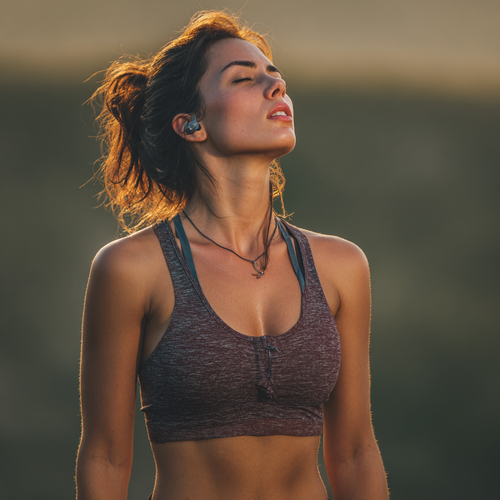 Professional European female fitness coach in her 30s smiling confidently in modern training facility, realistic style